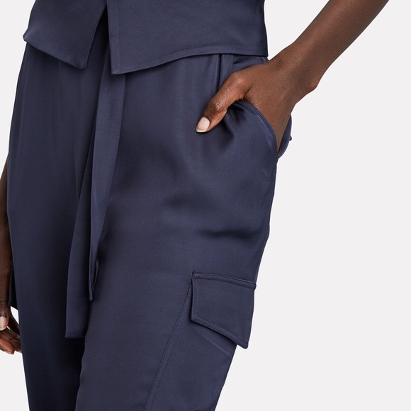 FRAME Navy Satin Cargo Pants - Picture 9 of 10